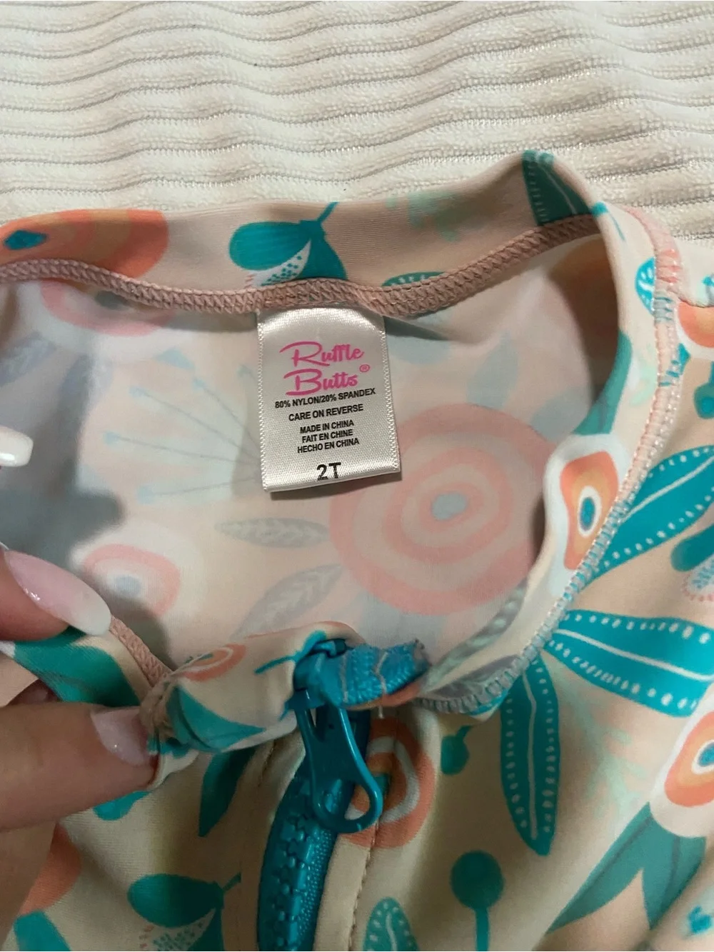 Ruffle Butts Teal & Peach Floral Long Sleeve Rashguard